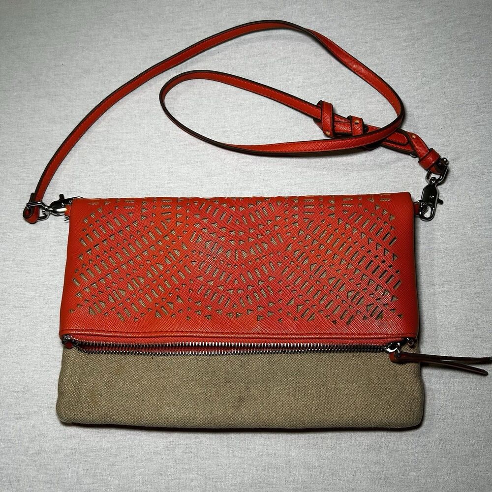 Stella & Dot Waverly Petite in Fresh Orange/ Linen Crossbody Bag